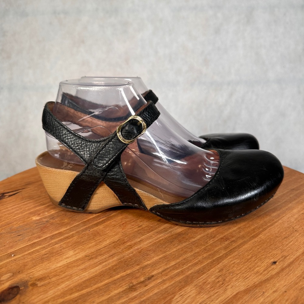 Dansko Mary Jane Clogs Womens 39 Black Good Leather Wedge Buckle Strap 0746 - Picture 5 of 14